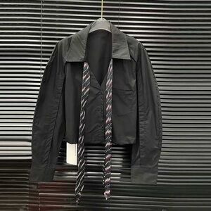 Men's Black Jacket with Tie Detail